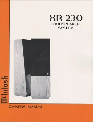 McIntosh XR230 Loudspeaker System Owner's Manual | SCAN + PDF • $14.99
