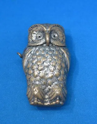 $69 • Buy Antique Match Safe, Figural Standing Owl, Plated Brass, C. 1895, Vesta