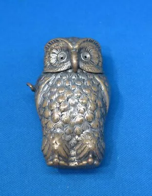 $69 • Buy Antique Match Safe, Figural Standing Owl, Plated Brass, C. 1895, Vesta