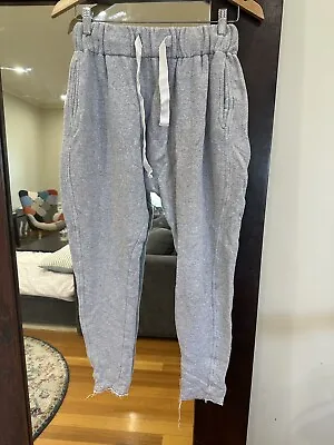 Bassike Track Pant Grey Marle Raw Hem Cotton Joggers 0 AU 6 8 • $105