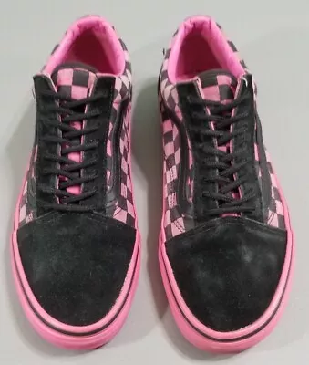 Vans Low Top Shoes Womens 8.5 Pink Black Checkered Suede Sneakers Skateboard • $19.99