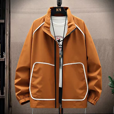 Men's Stand Collar Jacket Fashionable Loose Casual Jacket Versatile Solid Color • $30.55