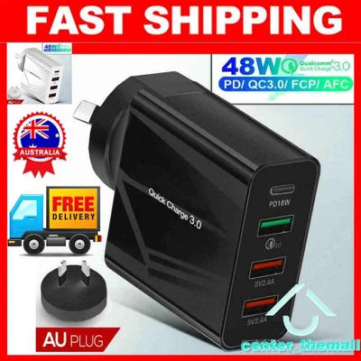$17.86 • Buy QC3.0 48W PD Fast Charging Charger Multi USB Type C Wall Adapter 4 Port AU Plug
