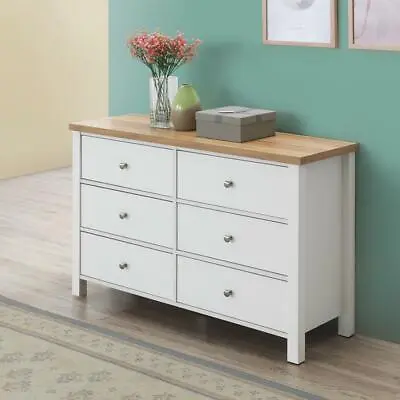 Astbury 6 Drawer Bedroom Cabinet Bedside Chest Of Drawers White & Oak • £157.99