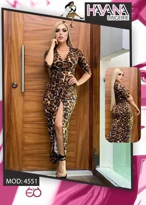 Sexy Leopard Maxi Split Dress Women’s Outfit. • £41.50