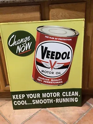 Large VEEDOL MOTOR OIL Tin Metal Advertisement Sign Gasoline Gas Service Station • $99