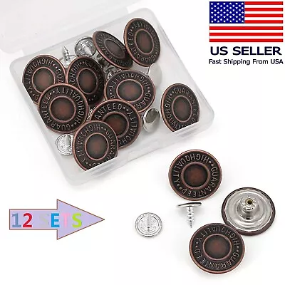 12× Jean Button Pins，3/4 In Vintage No Sew Instant Replacement Combo Copper Tack • $7.49