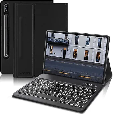 Tablet Keyboard Case For Samsung Galaxy Tab S7 FE/S7 Plus/S7+/S8 Plus 12.4'' Bl • £45.99