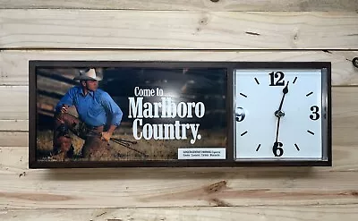 VTG Philip Morris Marlboro Cigarette Lighted Wall Clock Sign W/ Smoking Cowboy • $320