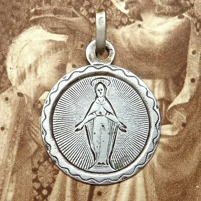 Miraculous Medal. Saint Mary. Hand Engraved. Antique Religious Silver Pendant. • $34.99
