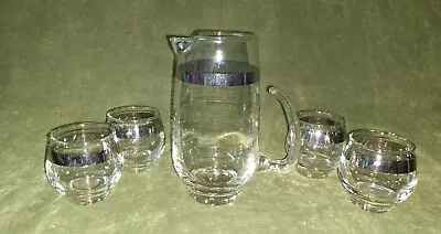 Vintage Modern Martini Pitcher Cocktail Shaker 4 Glasses Set Dorothy Thorpe Era • $45