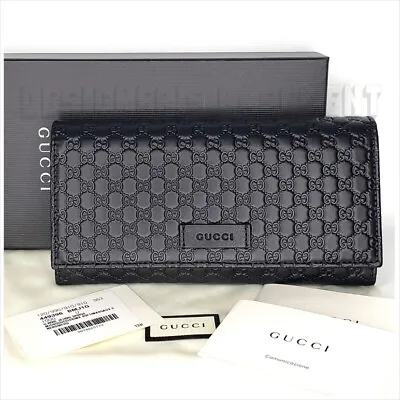 GUCCI Black MICRO GUCCISSIMA Leather CONTINENTAL Snap Flap Wallet NIB Authentic! • $559.99