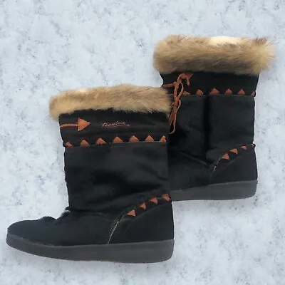 TECNICA Vintage Black Fur Snow Boots Apres Ski Suede And Fur Trim EU 39 US 8 • $59.95