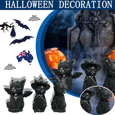 Halloween Black Cat Decoration With Witch Hat Wings Desk Ornament Garden Statue • $12.99