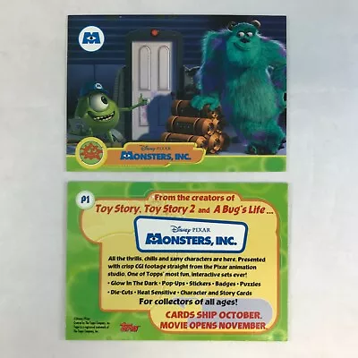 CHEAP PROMO CARD: DISNEY PIXAR MONSTERS INC. (Topps 2001) #P1 • $1.50