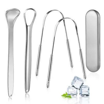  Tongue Scraper 4Pcs Tongue Cleaners Metal Tongue Scraper With Case For Silver • $15.17