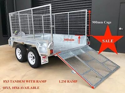 8x5 TANDEM TRAILER RAMP GALVANISED BOX TRAILER 900MM CAGE 2000KG ATM NEW TYRES • $4380