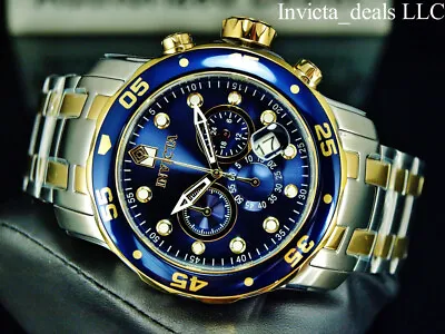 Invicta Men's 48mm Pro Diver SCUBA Chronograph BLUE DIAL Gold Two Tone SS Watch • $89.99