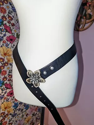 Martine Wester 100% Leather Brown Flower Belt 90s Y2K Beaded Size Medium  • £19.99