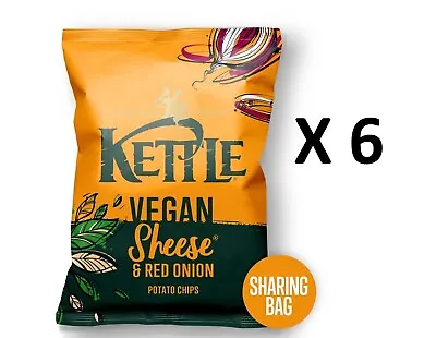 6 X KETTLE Chips Vegan Sheese & Red Onion Sharing Crisps Snacks 130g • $63.10