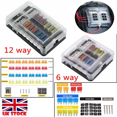 £10.89 • Buy 6 Way 12 Way Blade Fuse Box Holder & Standard Blade Fuses For Car Camper Van UK