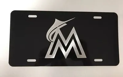 Miami Marlins Logo Car Tag Diamond Etched On Black Aluminum License Plate • $18.95