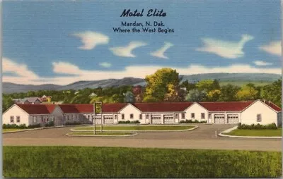 MANDAN North Dakota Postcard MOTEL ELITE Highway 10 Roadside Linen - Unused • $7