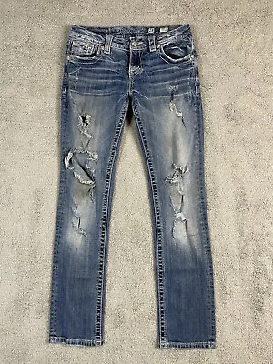 Miss Me Signature Straight Jeans Womens 28 Distressed Embroidered Blue 28x32 • $24.55