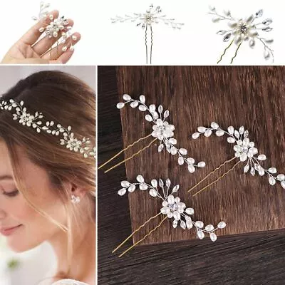 £7.79 • Buy Flower Wedding Hair Pins Bridesmaid Crystal Diamante Pearls Bridal Clips Grips