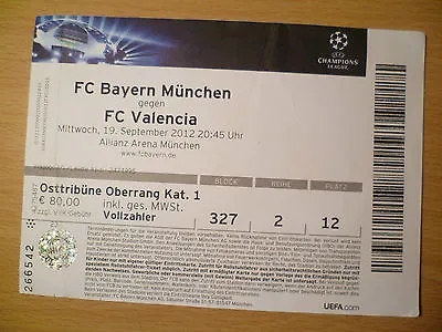 Ticket 2012 UEFA Champions League Ticket BAYERN MUNCHEN V VALENCIA • £4.99