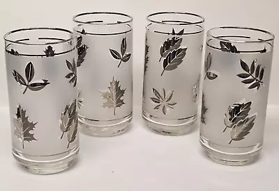 Vintage Libbey Silver Leaf Foliage Drinking Glasses Tumblers Highball Set Of 4 • $12.99