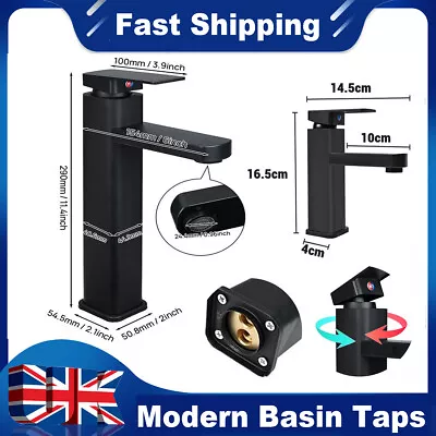 Modern Bathroom Rise Countertop Basin Sink Mixer Tap Mono Taps Faucet Matt Black • £20.99