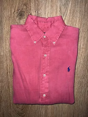 Ralph Lauren Mens Long Sleeve Red Ocean Linen Shirt Slim Fit Small (S) RRP £155 • £29.99