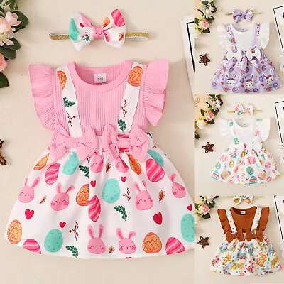 UK Newborn Baby Girls Ruffles Romper Floral Cute Bunny Outfits W/ Headband Set • £10.79