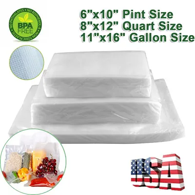 $16.99 • Buy 100x Vacuum Sealer Bags Gallon 11x16 Quart 8x12 6x10 Embossed Food Saver Storage