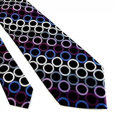 Michael Kors Black Purple Gray Polka Dot Geometric Woven Long Silk Tie • $14.43