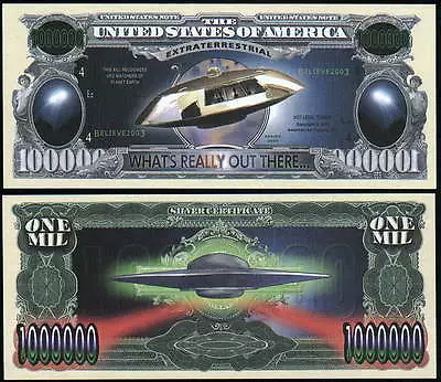 UFO Flying Saucer Million Dollar Bill Play Funny Money Novelty Note +FREE SLEEVE • $1.69