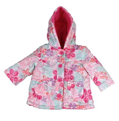 Baby Girls Thick Pink Cosy Waterproof Winter Raincoat Jacket Floral 6-9M • £9.50