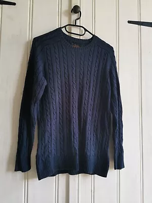 Beams Plus Japan Cable Chunky Knitted Linen Mix Jumper Sweater Navy Medium M • £49.99