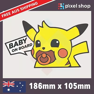 Baby On Board Pikachu Sticker Decal - Cute Peeking JDM Funny Drift Car Ute 4x4 • $5.99