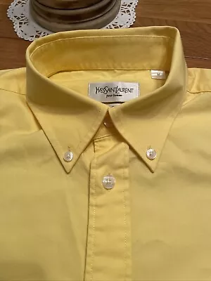 VINTAGE   YSL Bright Yellow Short Sleeve Shirt Yellow Mens Cotton Size Medium • £8