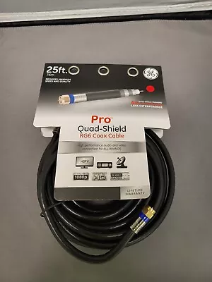 GE 25' Pro Quad Shield RG6 Coax Cable 3GHZ Digital By Jasco Audio & Video 33531 • $15.80