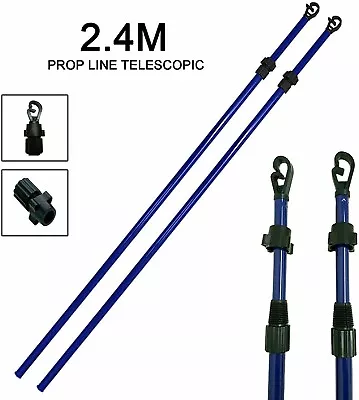 3x Telescopic Clothes Line Prop 2.4m Heavy Duty Washing Prop Line Extendable Blu • £12.34