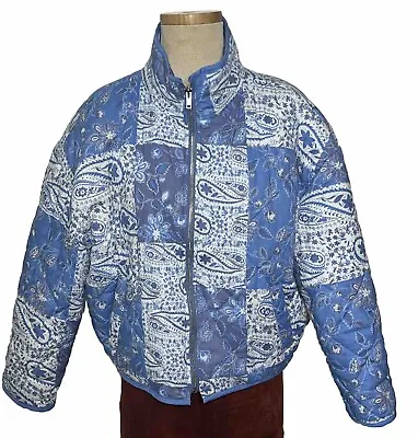 7 For All Mankind Size M Shades Of Blue Floral Patchwork Quilted Paisley Jacket • $60