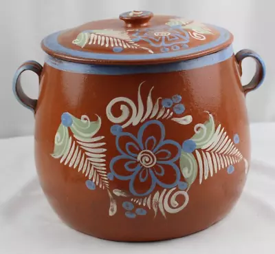 El Palomar Mexico Terracotta Huge Bean Pot Hand Painted Lead Free Frijolera • $112.49