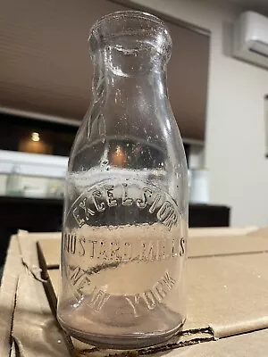 Embossed Early Tin Top Pint Excelsior Mustard Mills New York Milk Bottle • $9.99