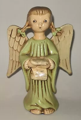 Vintage Chalkware Caroling Angel Dressed In Green Figurine • $8.49