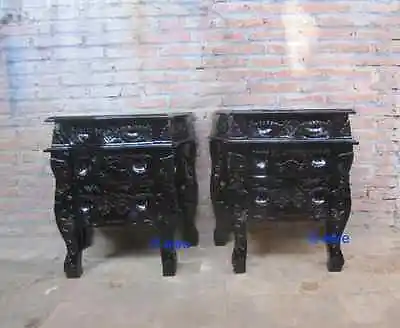 2 X Matt Black GOTHIC  Rococo Bedside Tables   • £999