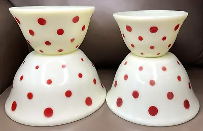 Mckee Custard Glass Red Polka Dot Pattern 4 Piece Bell Form Mixing Bowl Set • $850