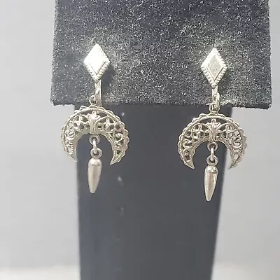 Dangle Screw Back Earrings Silver Tone Steampunk Modernist Boho Pierced 1.5  • $9.99